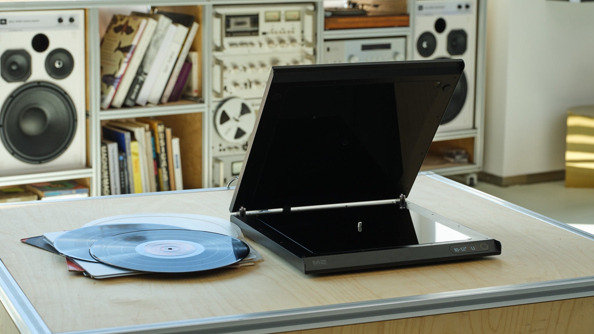 WhiteBridge M2 vinyl record flattener in modern listening room setup